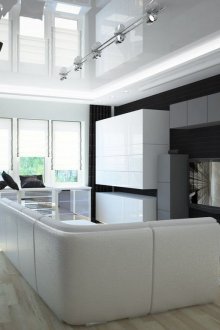 Ασπρόμαυρο καθιστικό-κουζίνα υψηλής τεχνολογίας