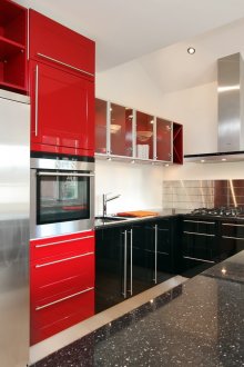 Κόκκινο και μαύρο σετ κουζίνας υψηλής τεχνολογίας