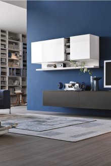 Μπλε τοίχο σαλόνι υψηλής τεχνολογίας