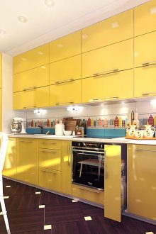 Κίτρινη κουζίνα με όμορφη ποδιά