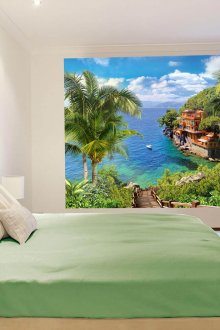 Τοίχος τοιχογραφία με τροπική θέα στην κρεβατοκάμαρα