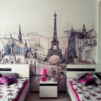 Τοίχος τοιχογραφία με το Παρίσι στην κρεβατοκάμαρα