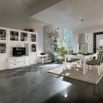 Λευκά έπιπλα στο σαλόνι-τραπεζαρία του κλασικού στυλ