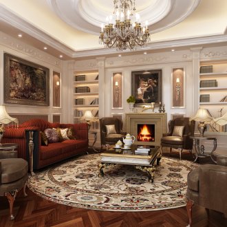 Κόκκινο και καφέ κλασικό στυλ επίπλων στο σαλόνι