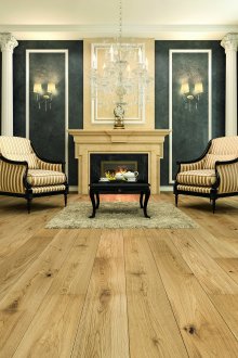 Όμορφο παρκέ οξιάς στο σαλόνι με τζάκι