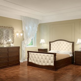 Μπεζ-καφέ έπιπλα βελανιδιάς στην κρεβατοκάμαρα
