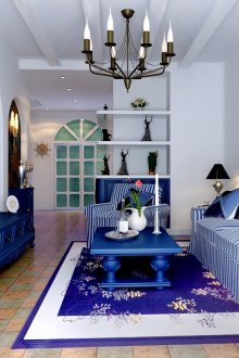 Πάτωμα πλακάκι στο σαλόνι με μπλε τόνους