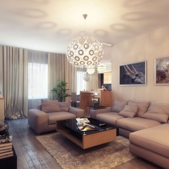 Μπεζ, καφέ και μαύρο χρώμα στο σαλόνι.