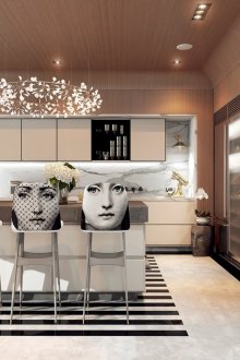 Μαύρη και άσπρη μοντέρνα κουζίνα.