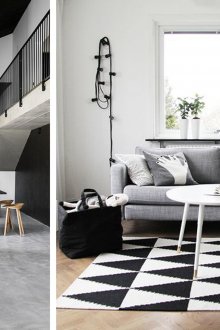 Ασπρόμαυρο καθιστικό και κουζίνα