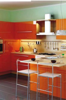 Γυαλιστερό πορτοκαλί σε σχήμα U σετ κουζίνας