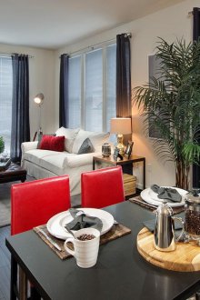 Κόκκινο τόνους στο σαλόνι-κουζίνα