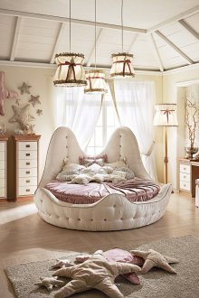 Φανταστικό μπεζ ροζ στρογγυλό κρεβάτι