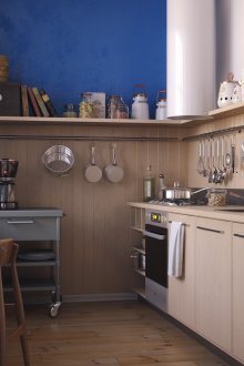 Μικρή μπεζ και μπλε κουζίνα 5 τ.μ.