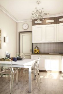 Μικρή καφετιά και λευκή κουζίνα