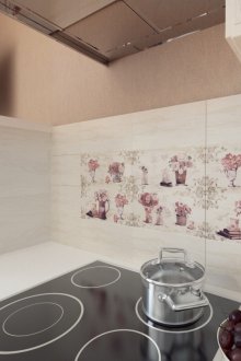 Floral ποδιά στο σχεδιασμό κουζίνας