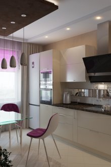 Purple accents σε μαύρο και άσπρο κουζίνα 11 τ.μ.