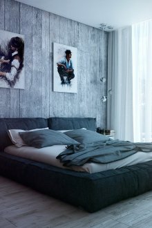 Μαύρο και γκρι μοντέρνο υπνοδωμάτιο