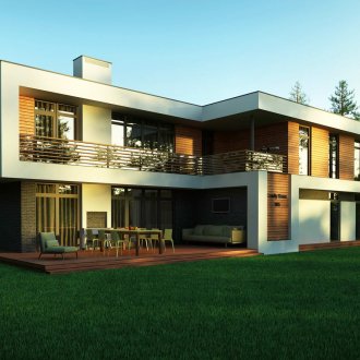 Επίπεδη στέγη ενός σύγχρονου διώροφου σπιτιού