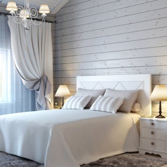 Λευκό υπνοδωμάτιο με ξύλινους τοίχους