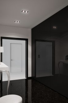 Μαύρο γυαλιστερό τοίχο σε ένα ασπρόμαυρο διάδρομο