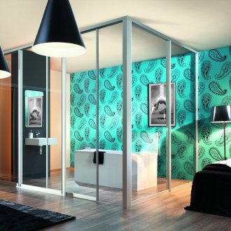 Γυάλινο χώρισμα στο μπάνιο και στο υπνοδωμάτιο