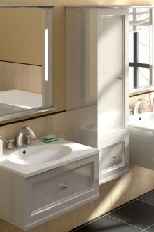 Μπεζ, λευκό και μαύρο χρώμα στο εσωτερικό του μπάνιου