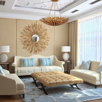 Μπεζ και μπλε καθιστικό