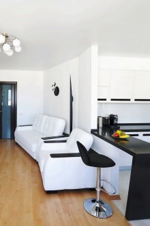 Μαύρο και άσπρο σαλόνι-κουζίνα