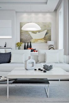 Μαύρο και άσπρο συνδυασμένο σαλόνι-κουζίνα