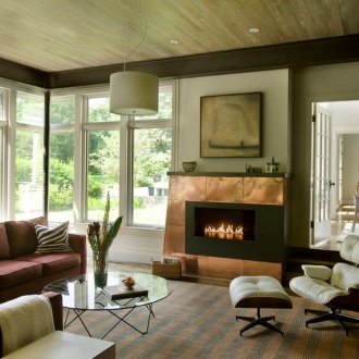 Διακόσμηση τζάκι με φύλλα χαλκού