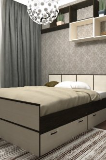 Μπεζ-μαύρο κρεβάτι με συρτάρια