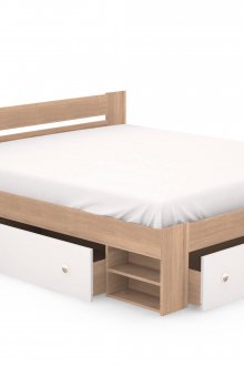 Λευκό και καφέ μινιμαλιστικό κρεβάτι με συρτάρια