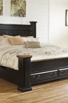 Μαύρο-καφέ ξύλινο κρεβάτι με συρτάρια