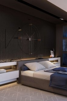Λευκά, μαύρα και μπλε χρώματα στο εσωτερικό της κρεβατοκάμαρας