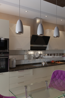 Μαύρη και άσπρη κουζίνα-τραπεζαρία