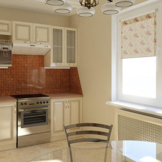 Καφέ ποδιά σε μια μπεζ κουζίνα