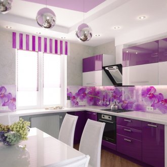 Άσπρο-ιώδες κουζίνα με τραπεζαρία