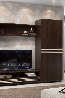 Τείχος Wenge με λευκές ρίγες στο εσωτερικό του καθιστικού