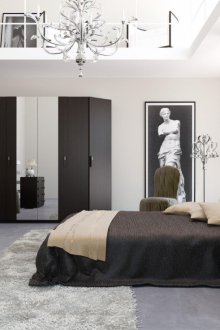 Wenge έπιπλα στο εσωτερικό ενός φωτεινού υπνοδωματίου