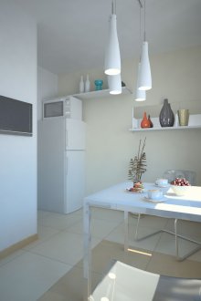 Λευκή και μπεζ μοντέρνα κουζίνα