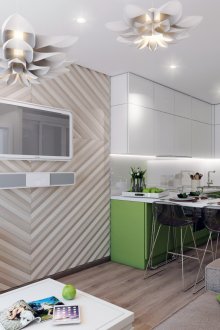 Κουζίνα-σαλόνι με πράσινο προφορά