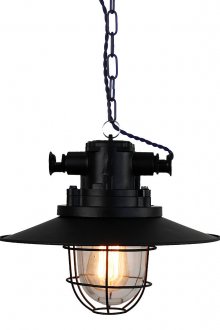 Μαύρη λάμπα σε μια αλυσίδα σε πατάρι