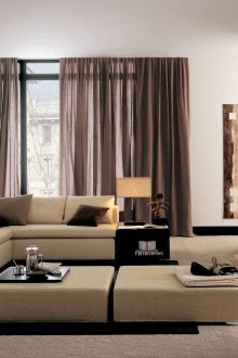 Μοντέρνες καφέ κουρτίνες στο σαλόνι