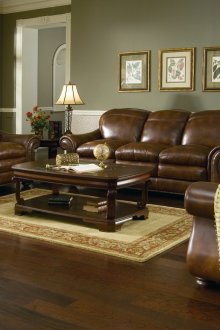 Καφέ δερμάτινους καναπέδες στο σαλόνι