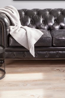 Black leather sofa in the living room