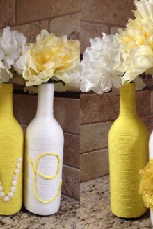 Λευκή και κίτρινη διακόσμηση φιαλών