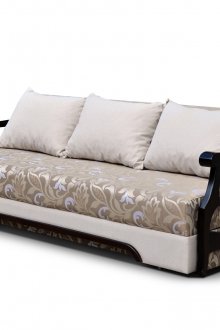 Ευέλικτο μπεζ-μαύρο καναπέ με ξύλινα υποβραχιόνια