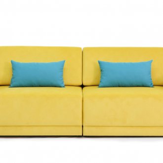 Κίτρινο καναπέ ευρωπαϊκό βιβλίο με μπλε μαξιλάρια