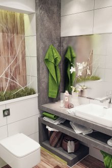 Πράσινες προθέσεις σε μια άσπρη και γκρι μπανιέρα